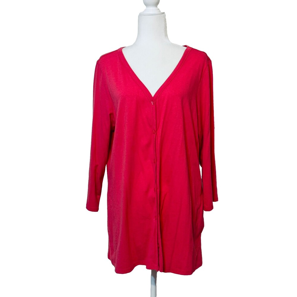 LOGO Lori Goldstein Size XL Button Front Side Pockets V-Neck Cardigan Minimalist
